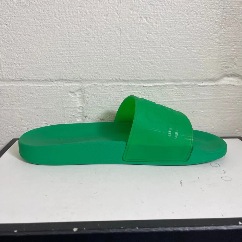 Gucci Rubber Slide Sandals Green Interlocking GG Logo Men's 7 Made in Italy